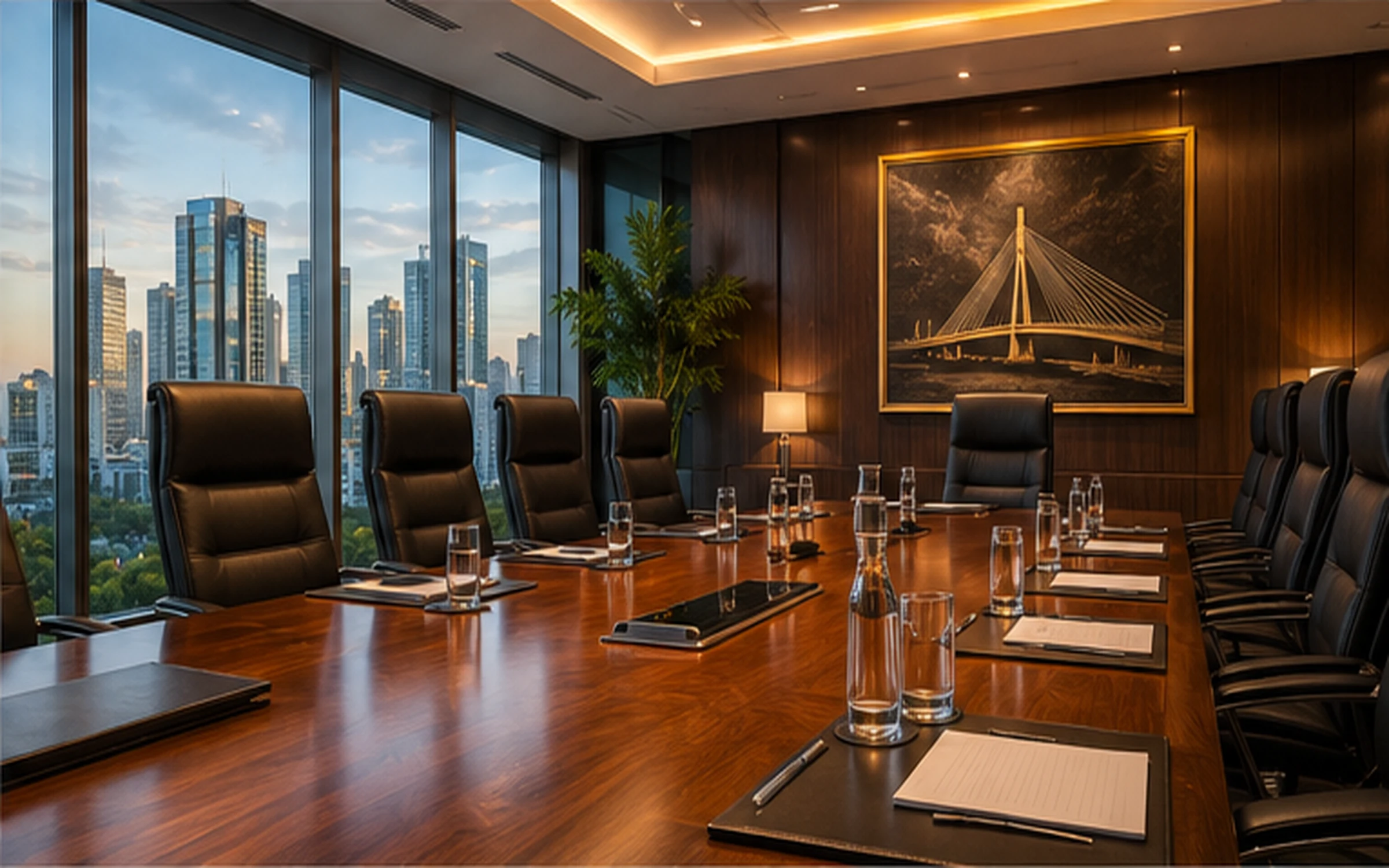 Modern boardroom prepared for a strategic business discussion